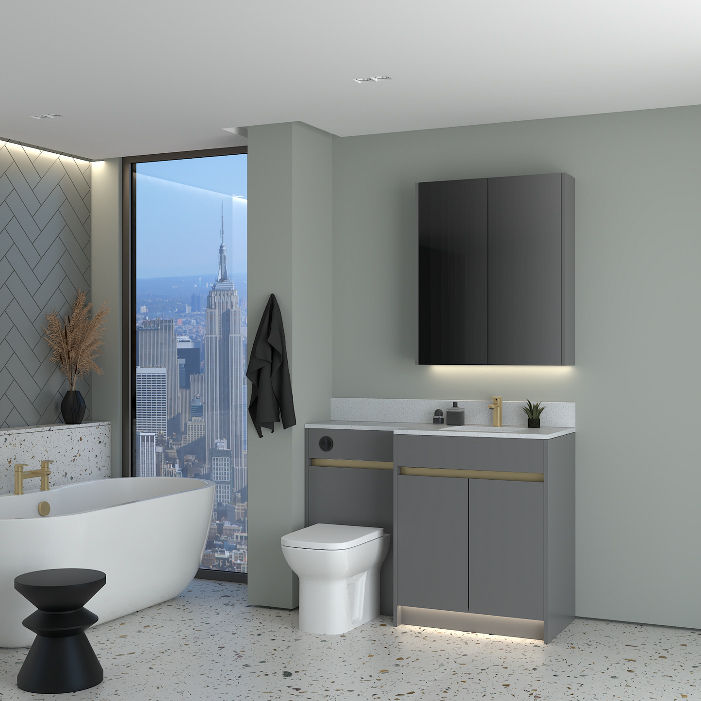 ELANA MATT WITH BRASS PROFILE & TAP BASE & WALL UNITS BATHROOM FITTED FURNITURE