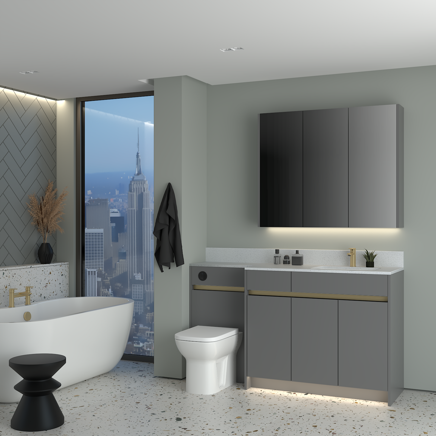 ELANA MATT WITH BRASS PROFILE & TAP BASE & WALL UNITS BATHROOM FITTED FURNITURE