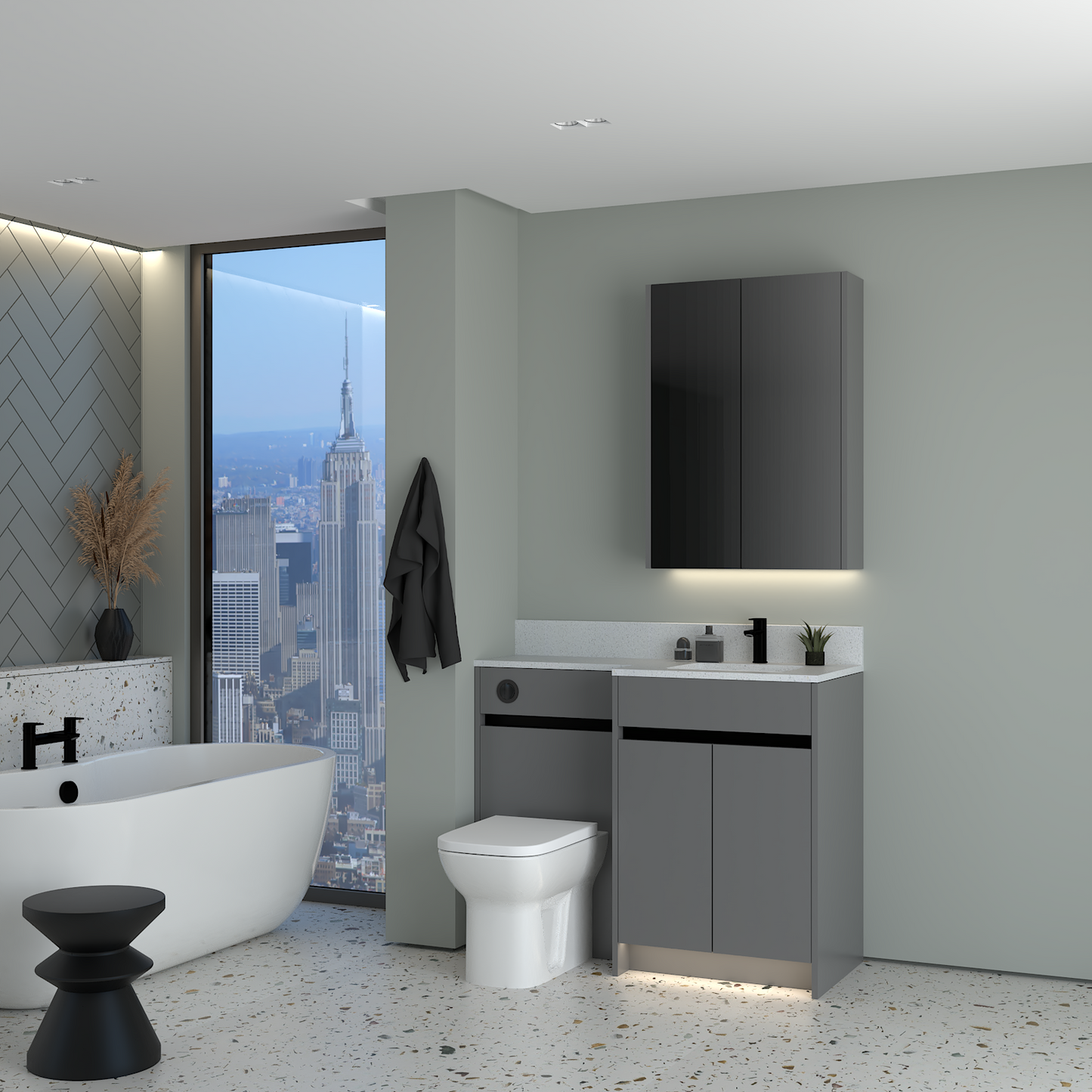 ELANA MATT WITH BLACK PROFILE & TAP BASE & WALL UNITS BATHROOM FITTED FURNITURE