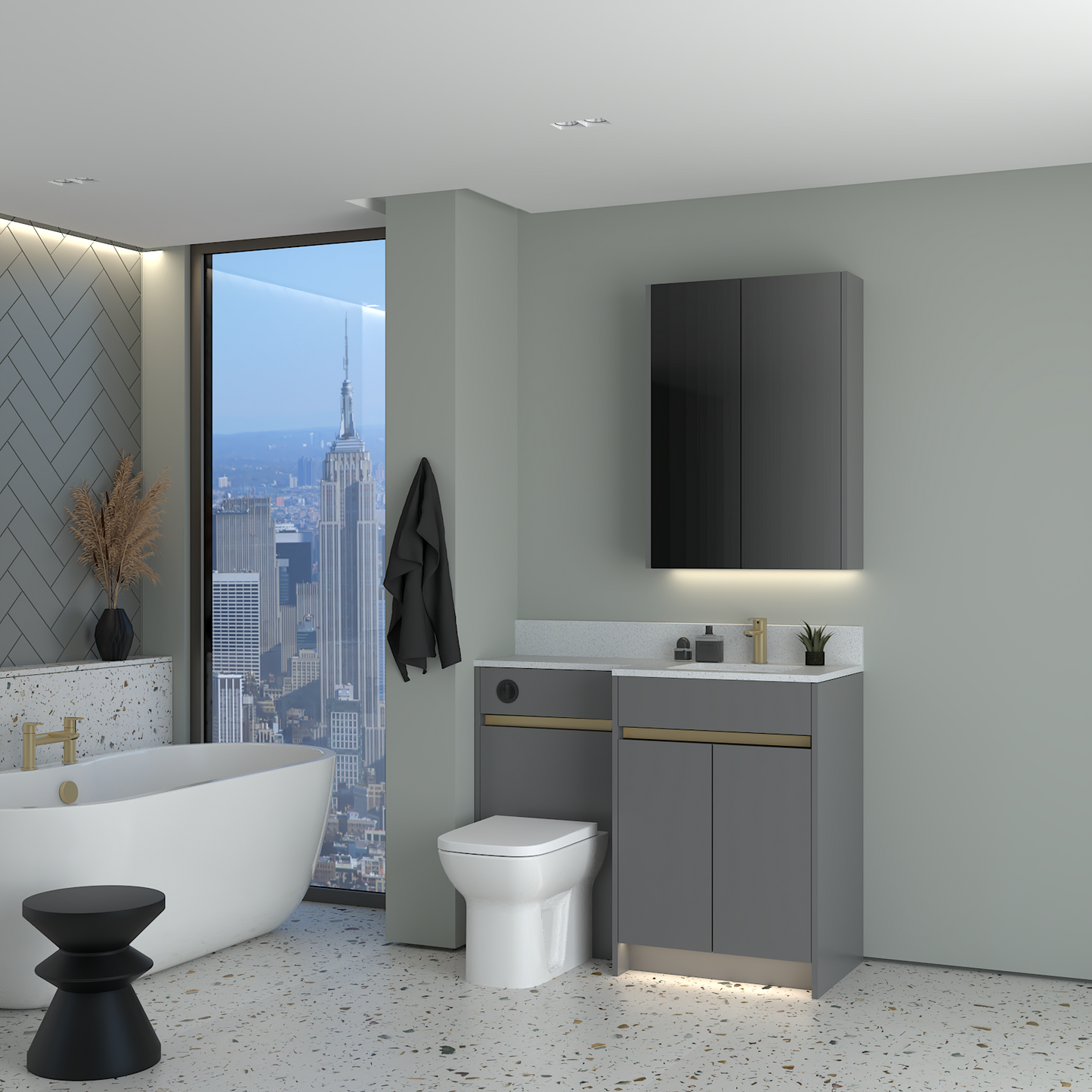 ELANA MATT WITH BRASS PROFILE & TAP BASE & WALL UNITS BATHROOM FITTED FURNITURE