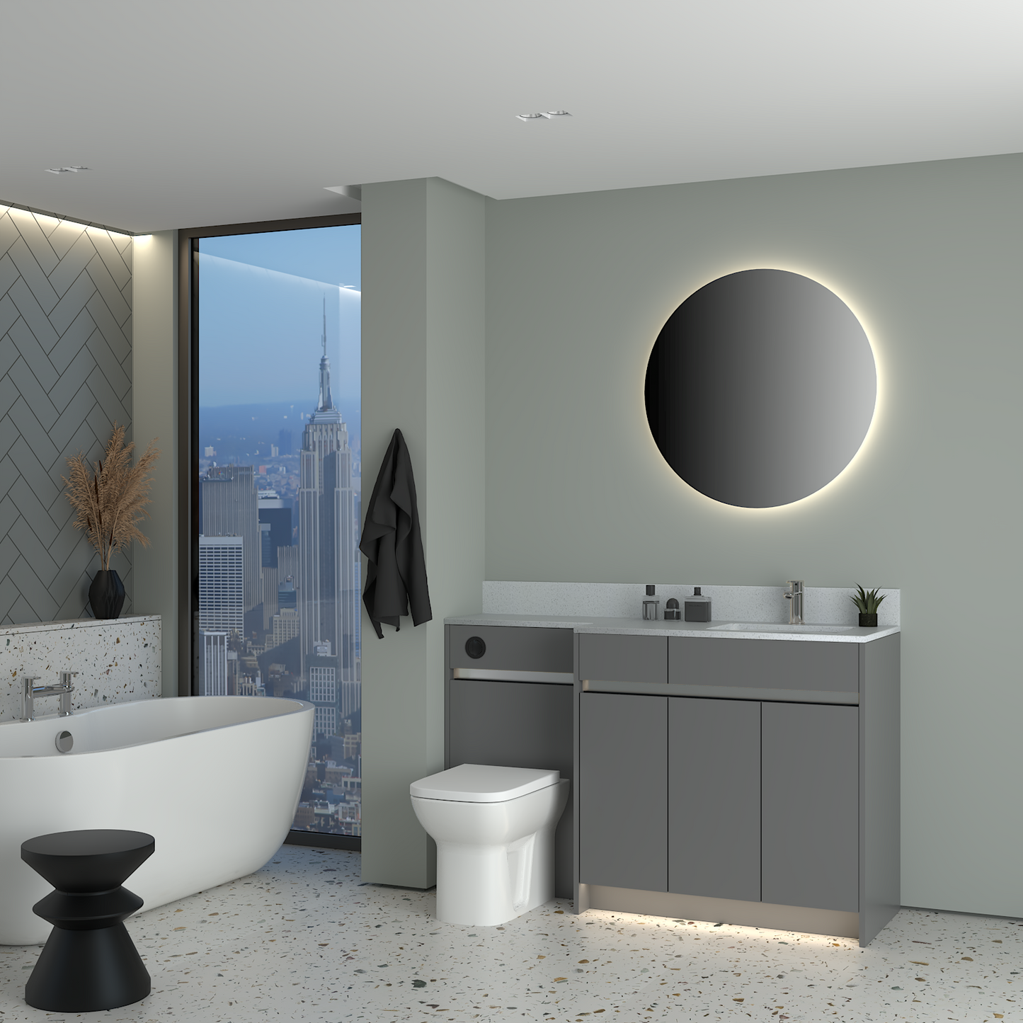 ELANA MATT WITH CHROME PROFILE & TAP BASE UNITS BATHROOM FITTED FURNITURE