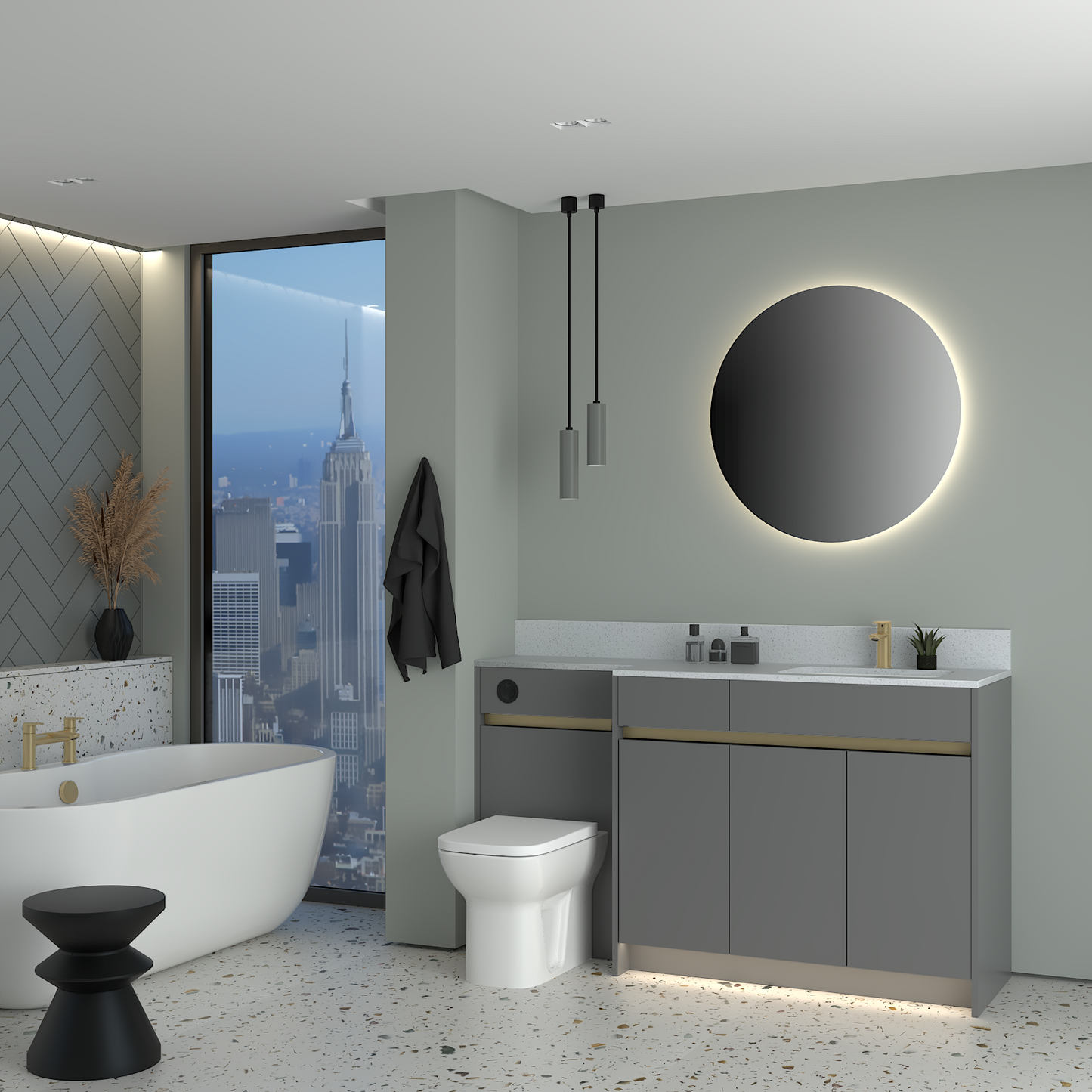 ELANA MATT WITH BRASS PROFILE & TAP BASE UNITS BATHROOM FITTED FURNITURE