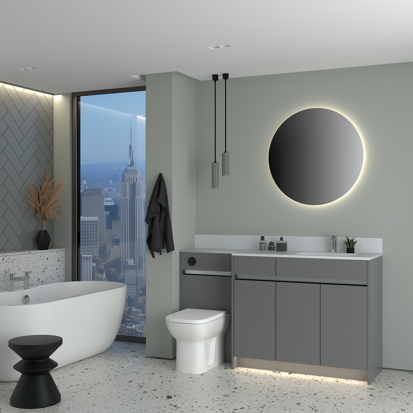 ELANA MATT WITH CHROME PROFILE & TAP BASE UNITS BATHROOM FITTED FURNITURE