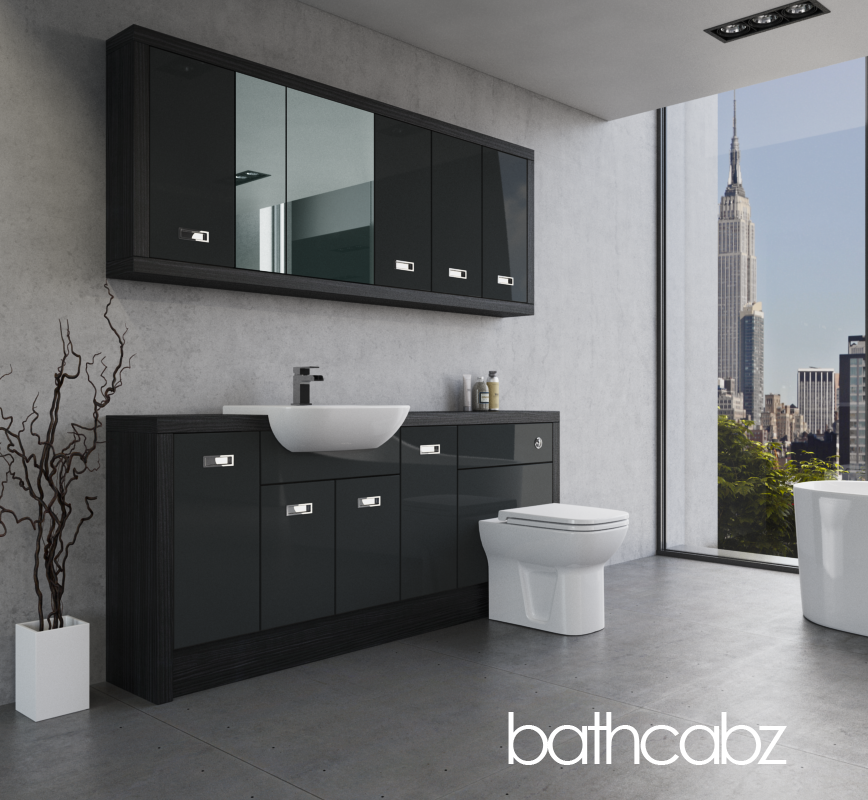ATHENA HACIENDA BLACK BASE & WALL UNITS BATHROOM FITTED FURNITURE