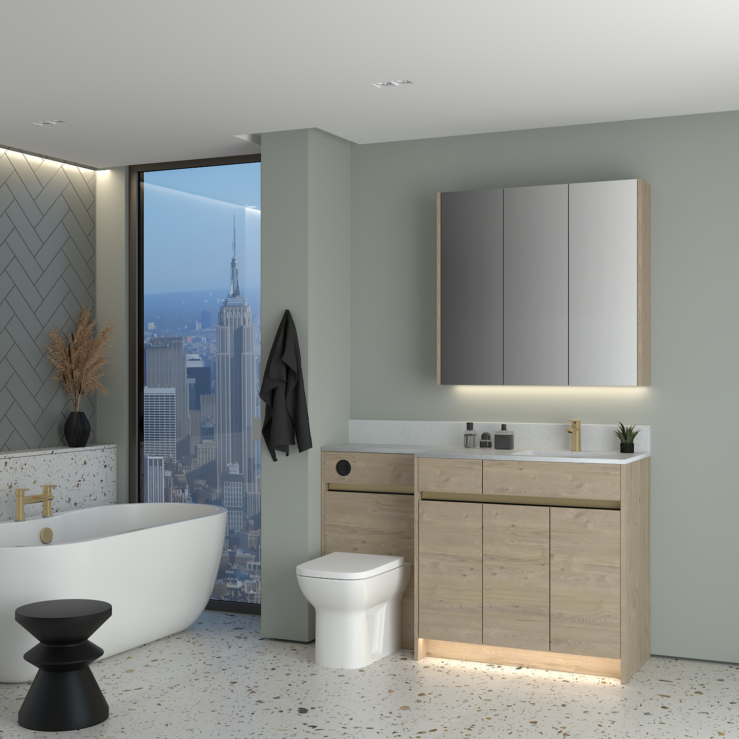 ELANA MATT WITH BRASS PROFILE & TAP BASE & WALL UNITS BATHROOM FITTED FURNITURE