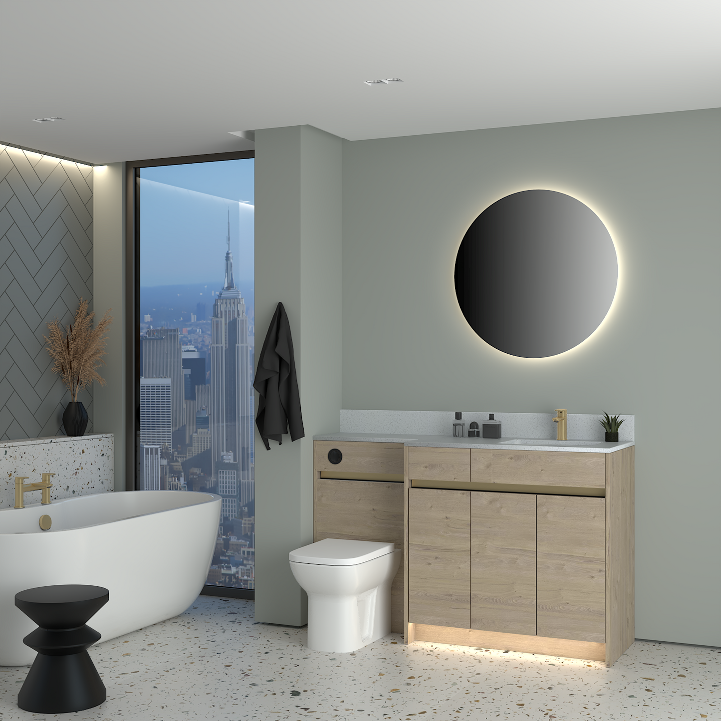 ELANA MATT WITH BRASS PROFILE & TAP BASE UNITS BATHROOM FITTED FURNITURE