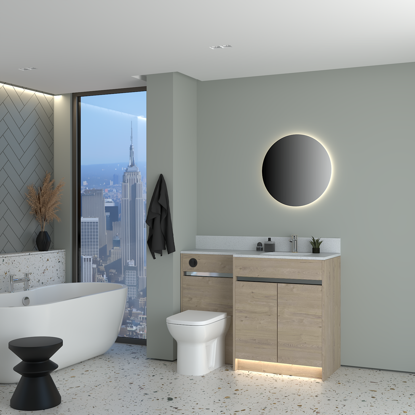 ELANA MATT WITH CHROME PROFILE & TAP BASE UNITS BATHROOM FITTED FURNITURE