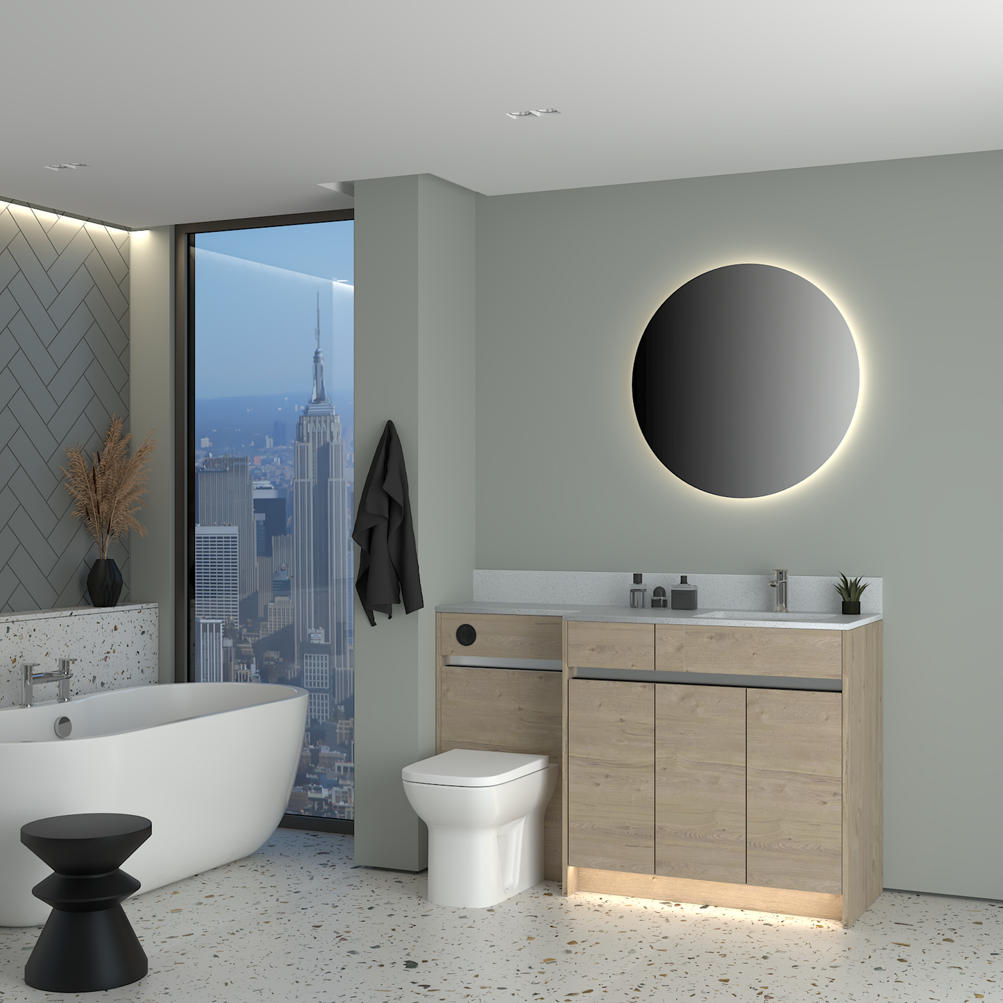ELANA MATT WITH CHROME PROFILE & TAP BASE UNITS BATHROOM FITTED FURNITURE