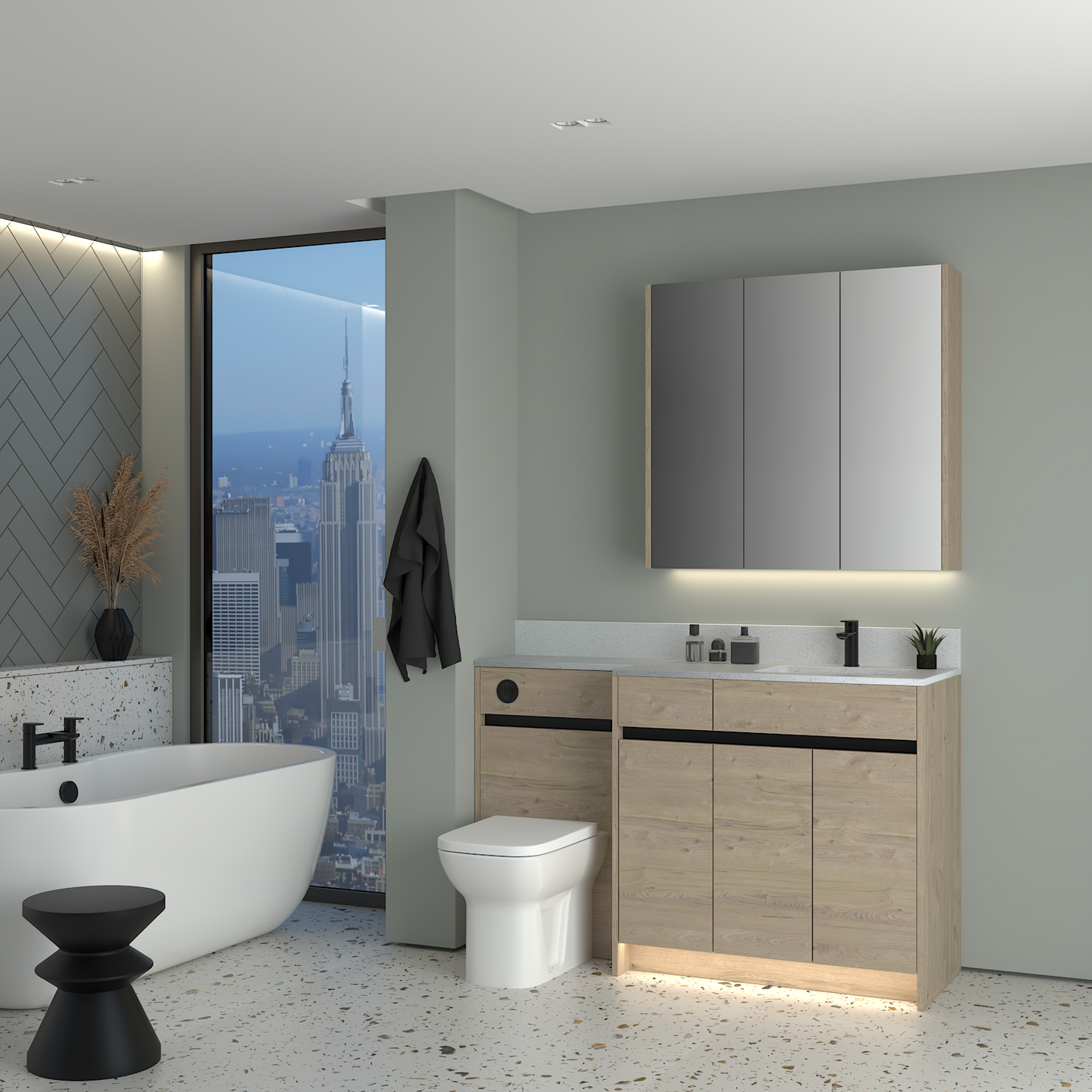 ELANA MATT WITH BLACK PROFILE & TAP BASE & WALL UNITS BATHROOM FITTED FURNITURE