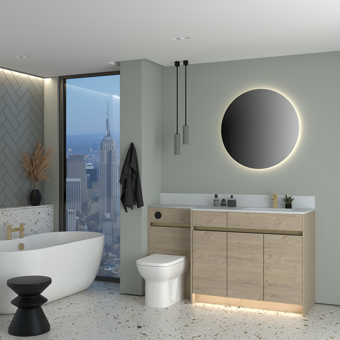 ELANA MATT WITH BRASS PROFILE & TAP BASE UNITS BATHROOM FITTED FURNITURE