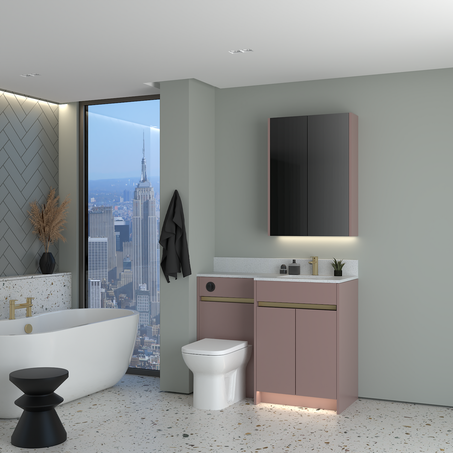 ELANA MATT WITH BRASS PROFILE & TAP BASE & WALL UNITS BATHROOM FITTED FURNITURE