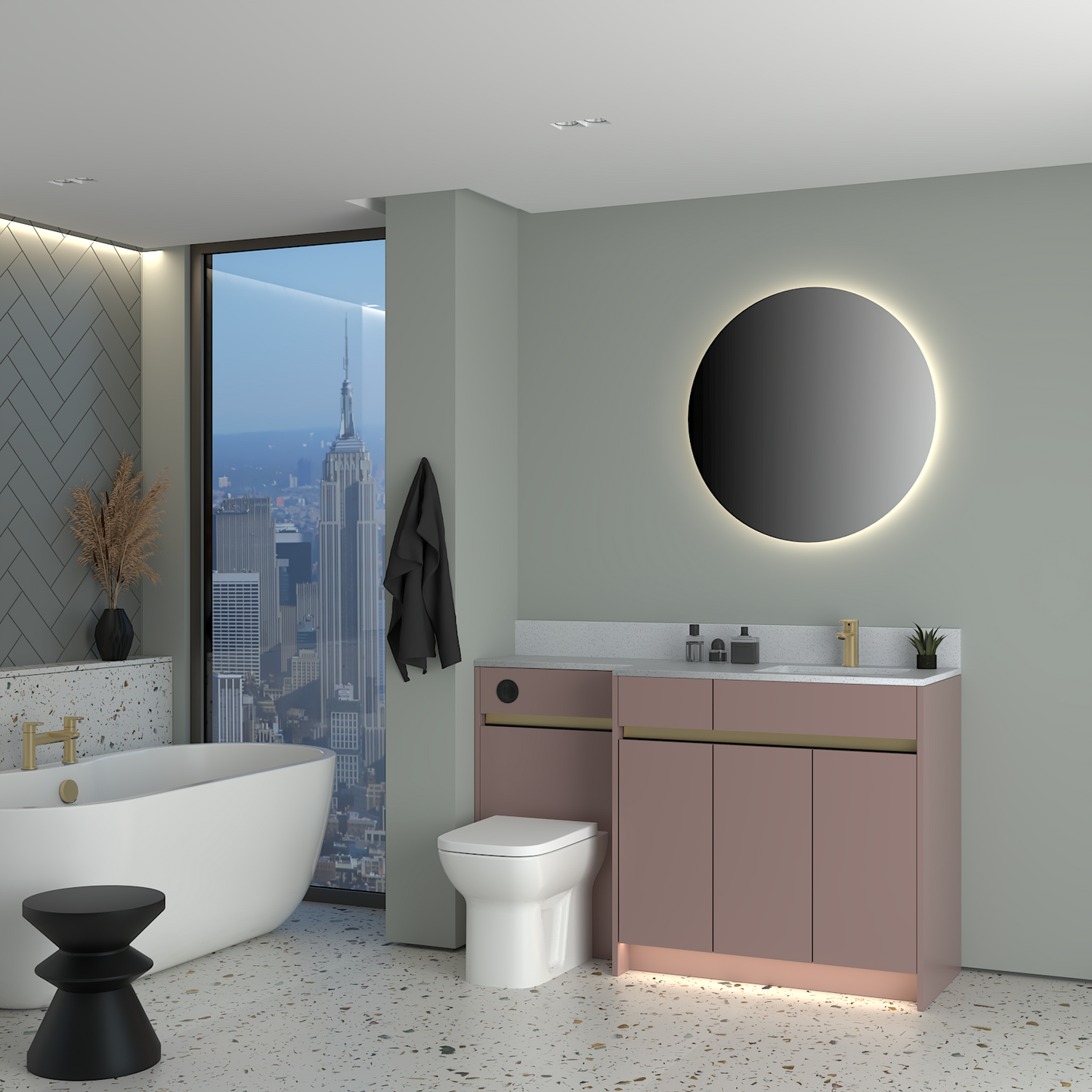 ELANA MATT WITH BRASS PROFILE & TAP BASE UNITS BATHROOM FITTED FURNITURE