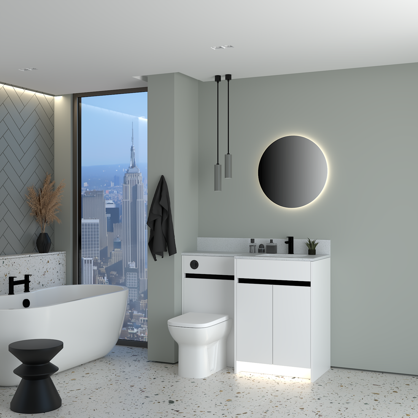 ELANA MATT WITH BLACK PROFILE & TAP BASE UNITS BATHROOM FITTED FURNITURE