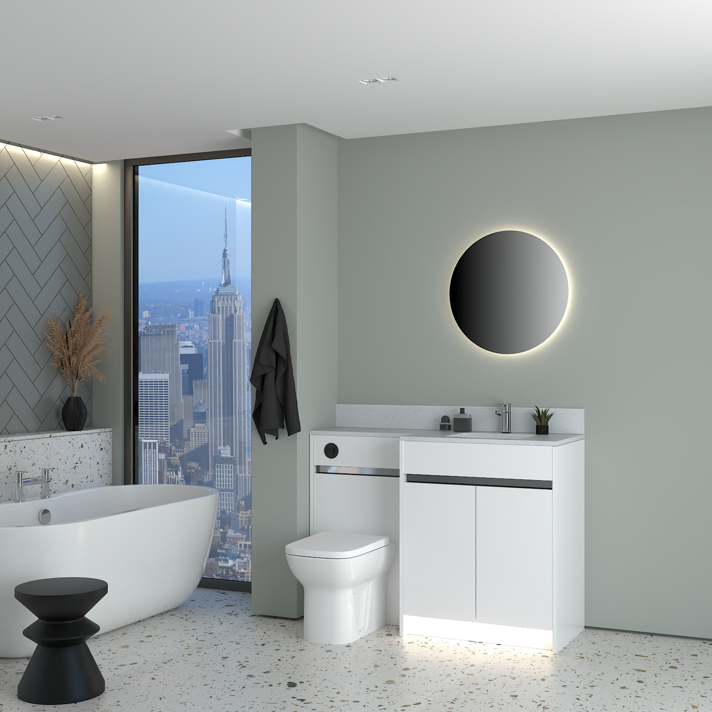 ELANA MATT WITH CHROME PROFILE & TAP BASE UNITS BATHROOM FITTED FURNITURE