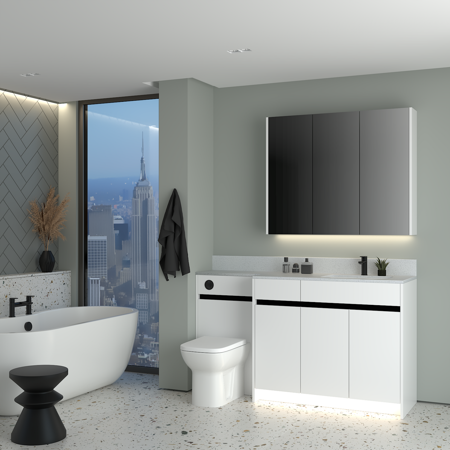 ELANA MATT WITH BLACK PROFILE & TAP BASE & WALL UNITS BATHROOM FITTED FURNITURE