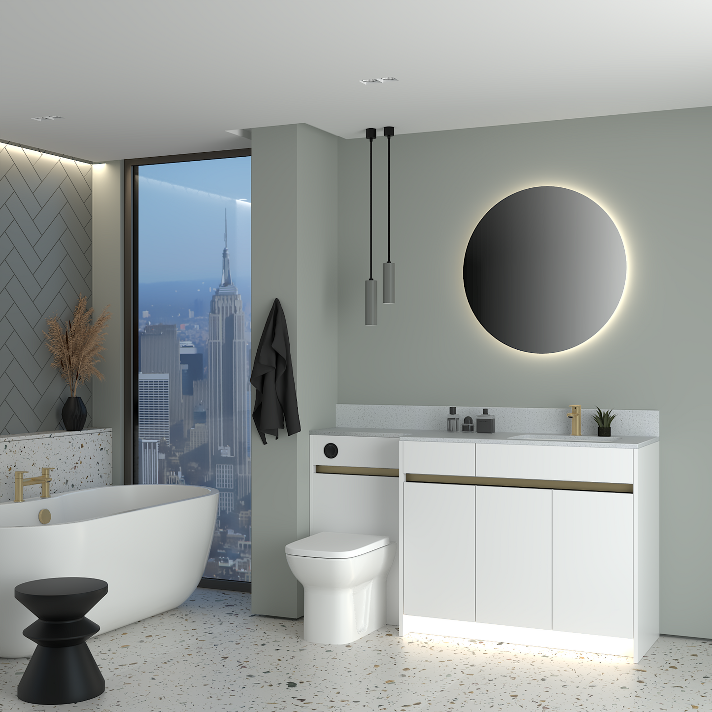 ELANA MATT WITH BRASS PROFILE & TAP BASE UNITS BATHROOM FITTED FURNITURE