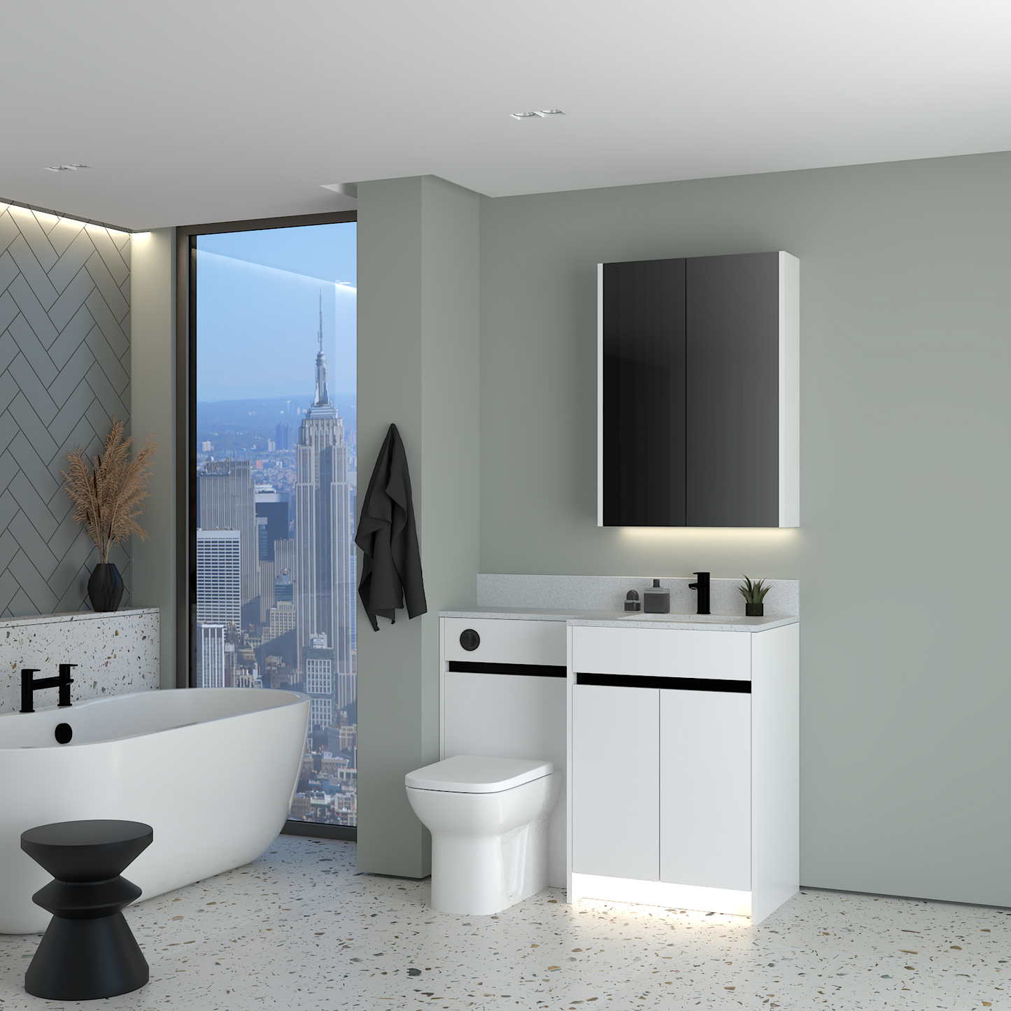 ELANA MATT WITH BLACK PROFILE & TAP BASE & WALL UNITS BATHROOM FITTED FURNITURE