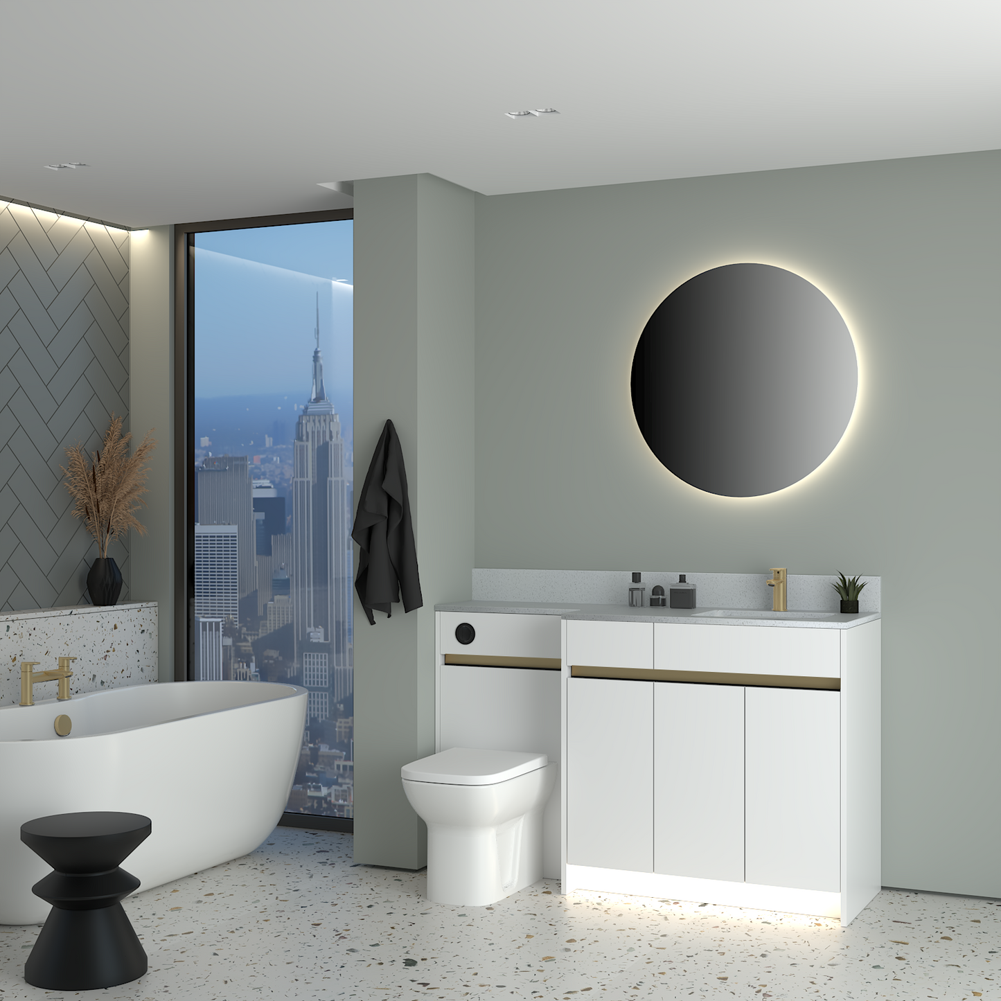 ELANA MATT WITH BRASS PROFILE & TAP BASE UNITS BATHROOM FITTED FURNITURE