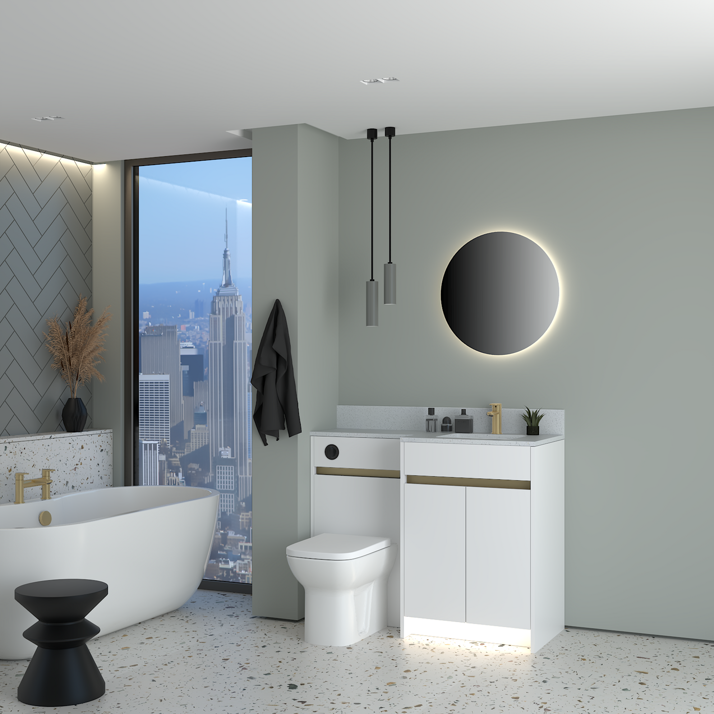 ELANA MATT WITH BRASS PROFILE & TAP BASE UNITS BATHROOM FITTED FURNITURE