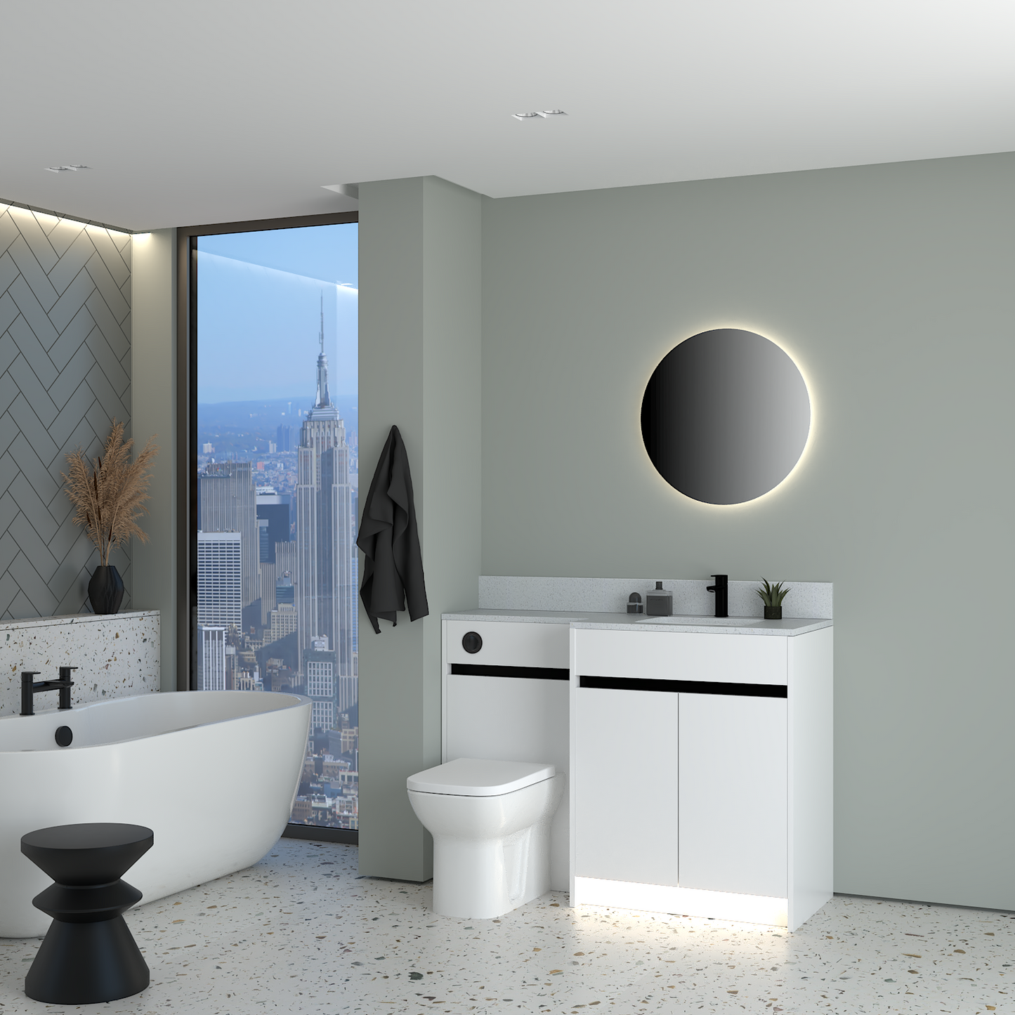 ELANA MATT WITH BLACK PROFILE & TAP BASE UNITS BATHROOM FITTED FURNITURE
