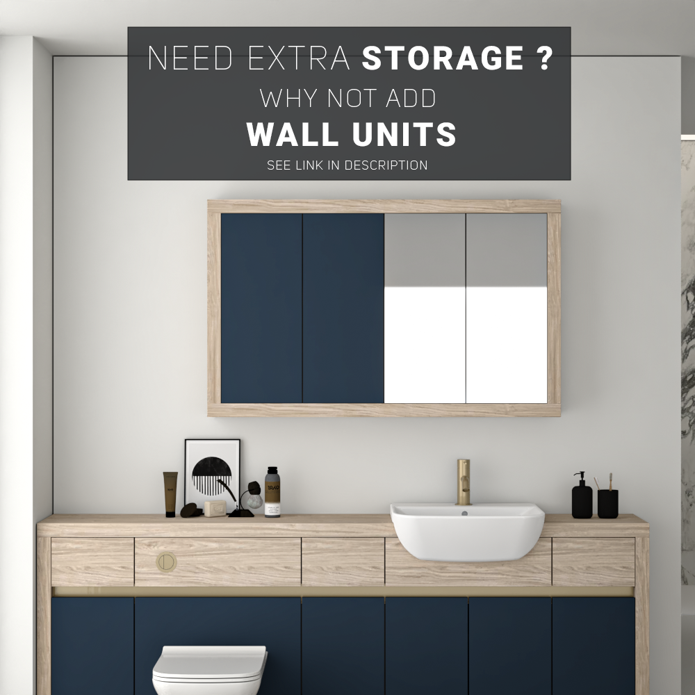 SEVI NORDIC OAK / ALBY BLUE MATT BASE UNITS BATHROOM FITTED FURNITURE