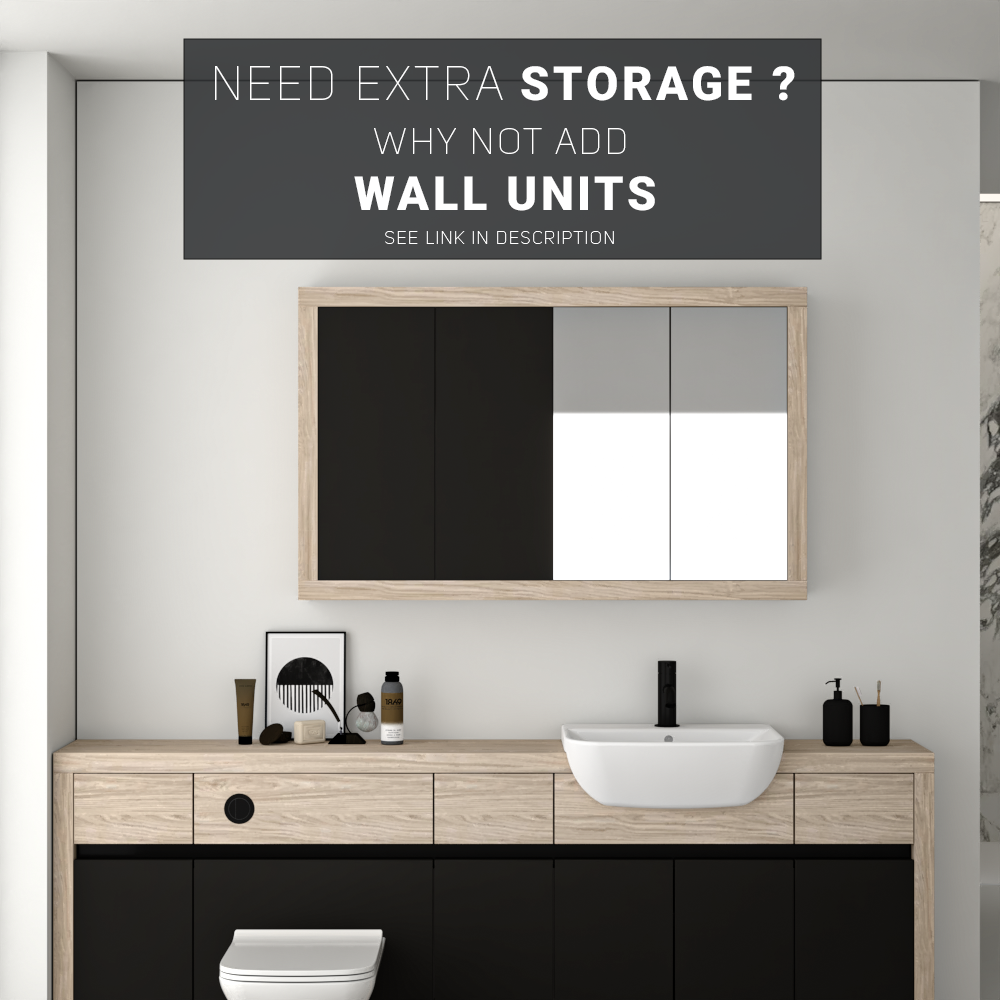SEVI NORDIC OAK / BLACK MATT BASE UNITS BATHROOM FITTED FURNITURE