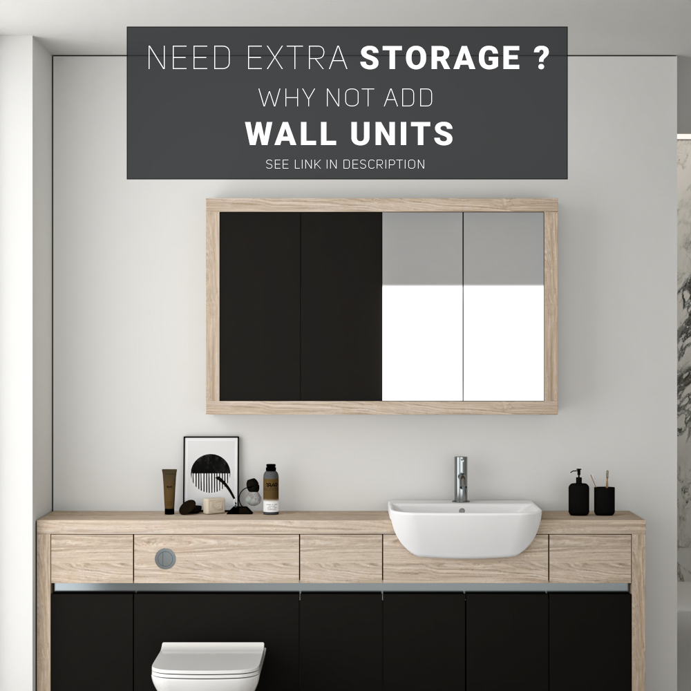 SEVI NORDIC OAK / BLACK MATT BASE UNITS BATHROOM FITTED FURNITURE