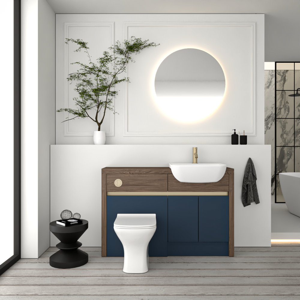 SEVI NORDIC CHESTNUT / ALBY BLUE MATT BASE UNITS BATHROOM FITTED FURNITURE