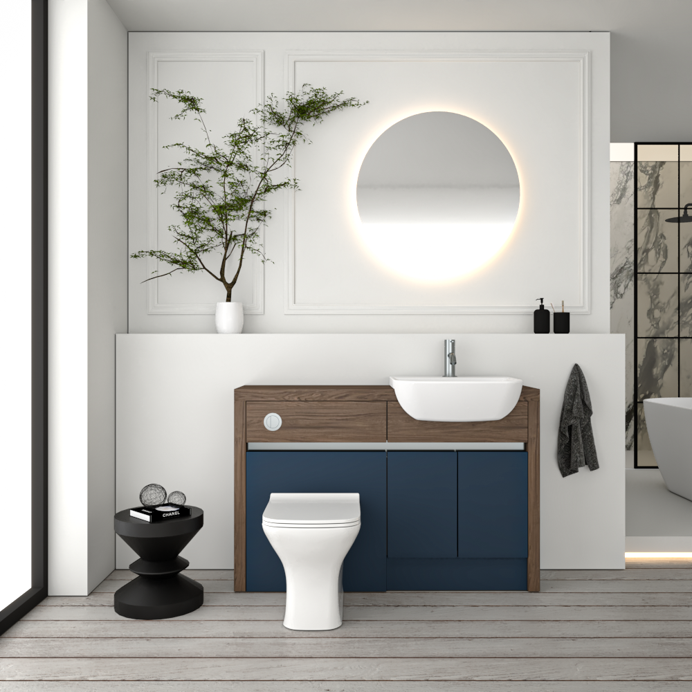 SEVI NORDIC CHESTNUT / ALBY BLUE MATT BASE UNITS BATHROOM FITTED FURNITURE