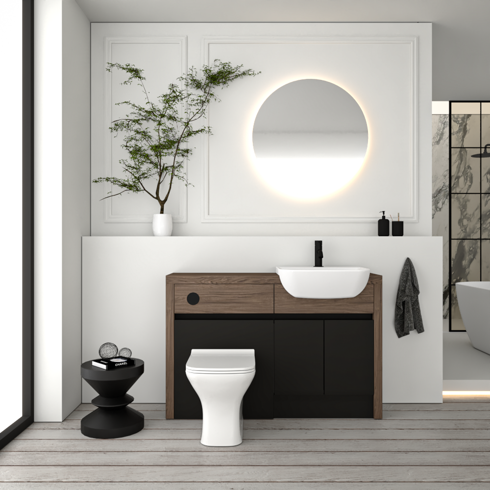 SEVI NORDIC CHESTNUT / BLACK MATT BASE UNITS BATHROOM FITTED FURNITURE