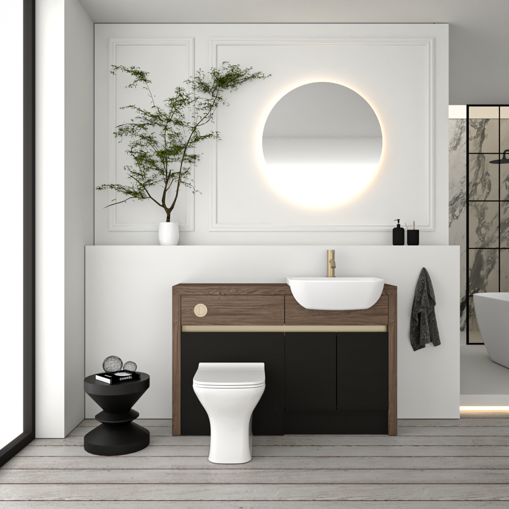 SEVI NORDIC CHESTNUT / BLACK MATT BASE UNITS BATHROOM FITTED FURNITURE