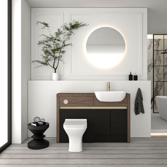 SEVI NORDIC CHESTNUT / BLACK MATT BASE UNITS BATHROOM FITTED FURNITURE
