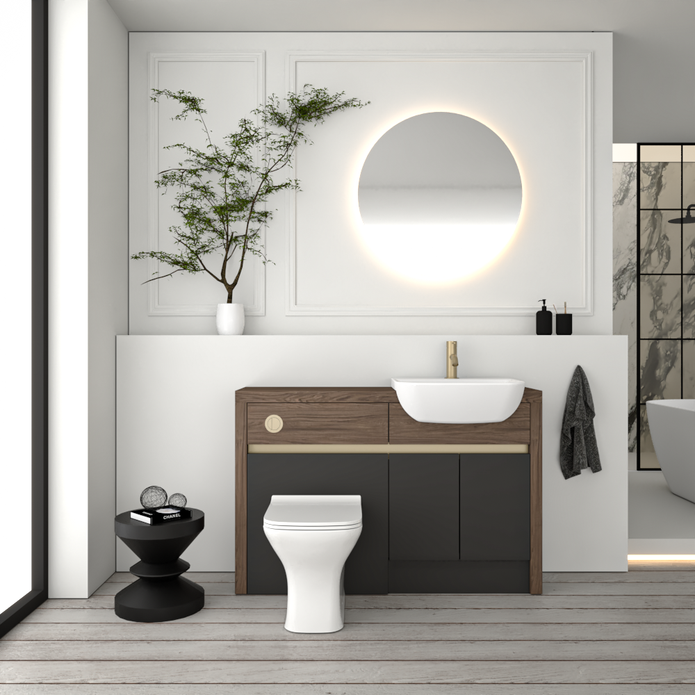 SEVI NORDIC CHESTNUT / DARK GREY MATT BASE UNITS BATHROOM FITTED FURNITURE
