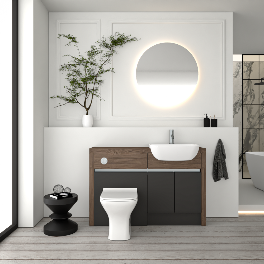 SEVI NORDIC CHESTNUT / DARK GREY MATT BASE UNITS BATHROOM FITTED FURNITURE