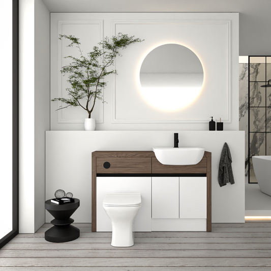 SEVI NORDIC CHESTNUT / WHITE MATT BASE UNITS BATHROOM FITTED FURNITURE