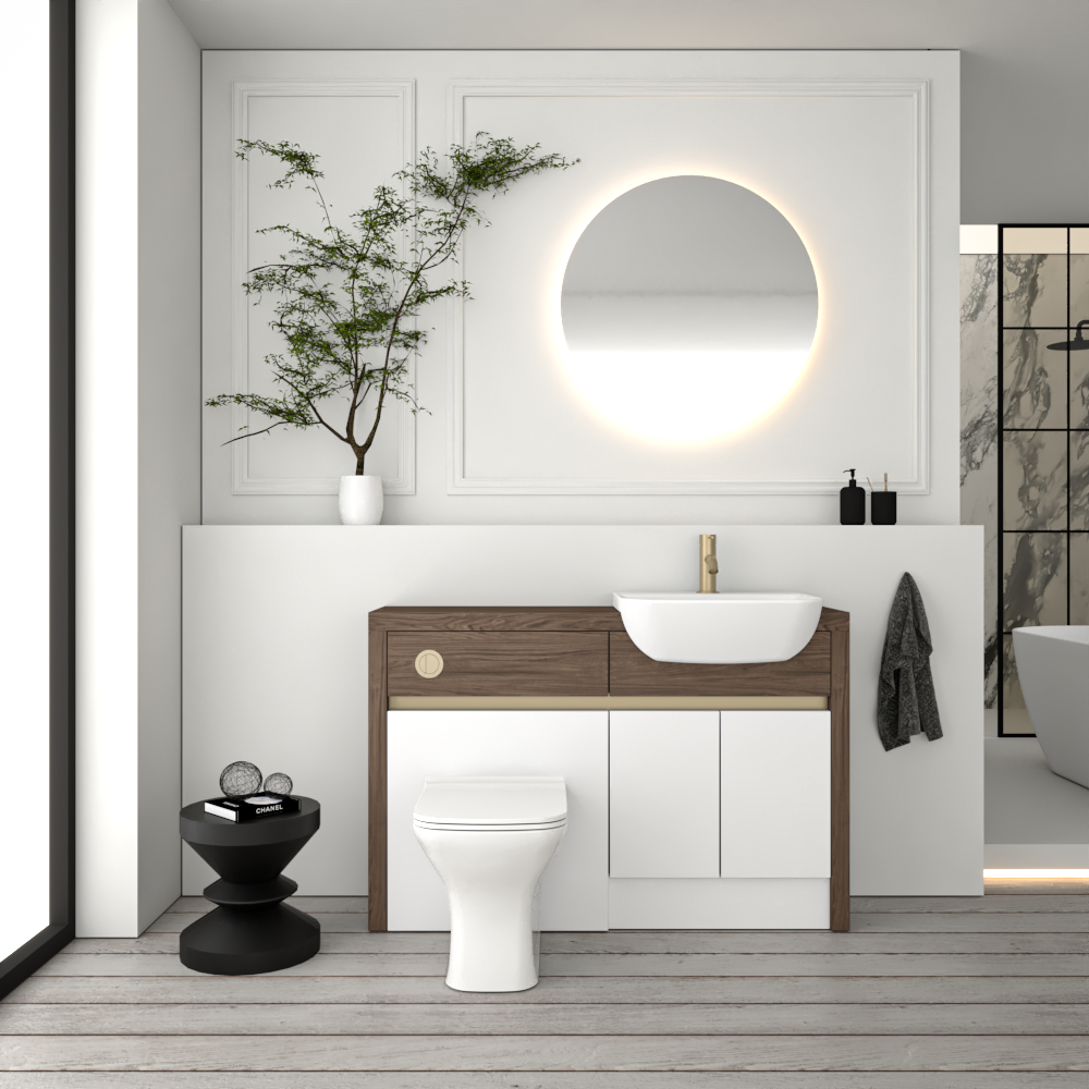 SEVI NORDIC CHESTNUT / WHITE MATT BASE UNITS BATHROOM FITTED FURNITURE