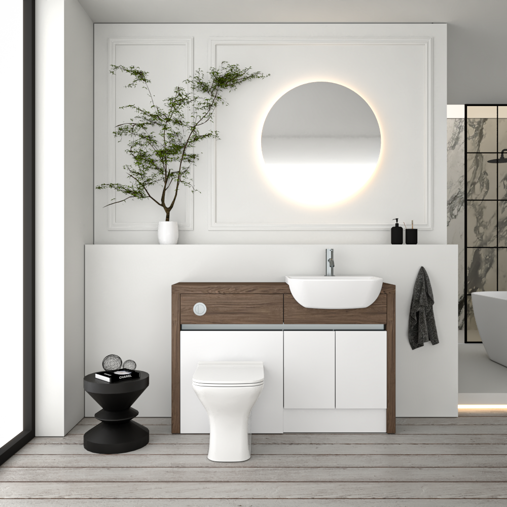 SEVI NORDIC CHESTNUT / WHITE MATT BASE UNITS BATHROOM FITTED FURNITURE