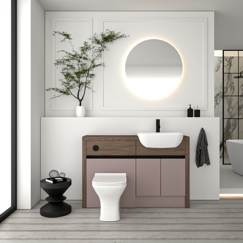 SEVI NORDIC CHESTNUT / DUST PINK MATT BASE UNITS BATHROOM FITTED FURNITURE