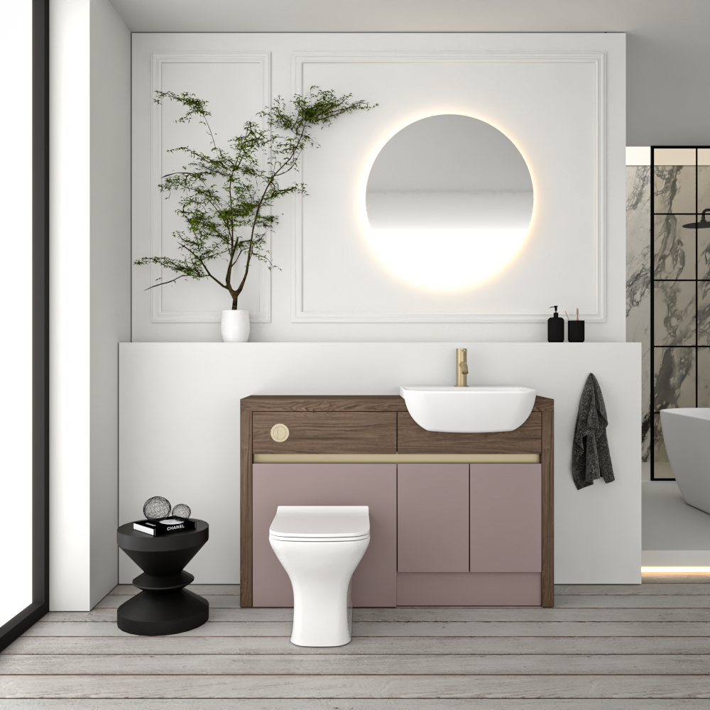 SEVI NORDIC CHESTNUT / DUST PINK MATT BASE UNITS BATHROOM FITTED FURNITURE