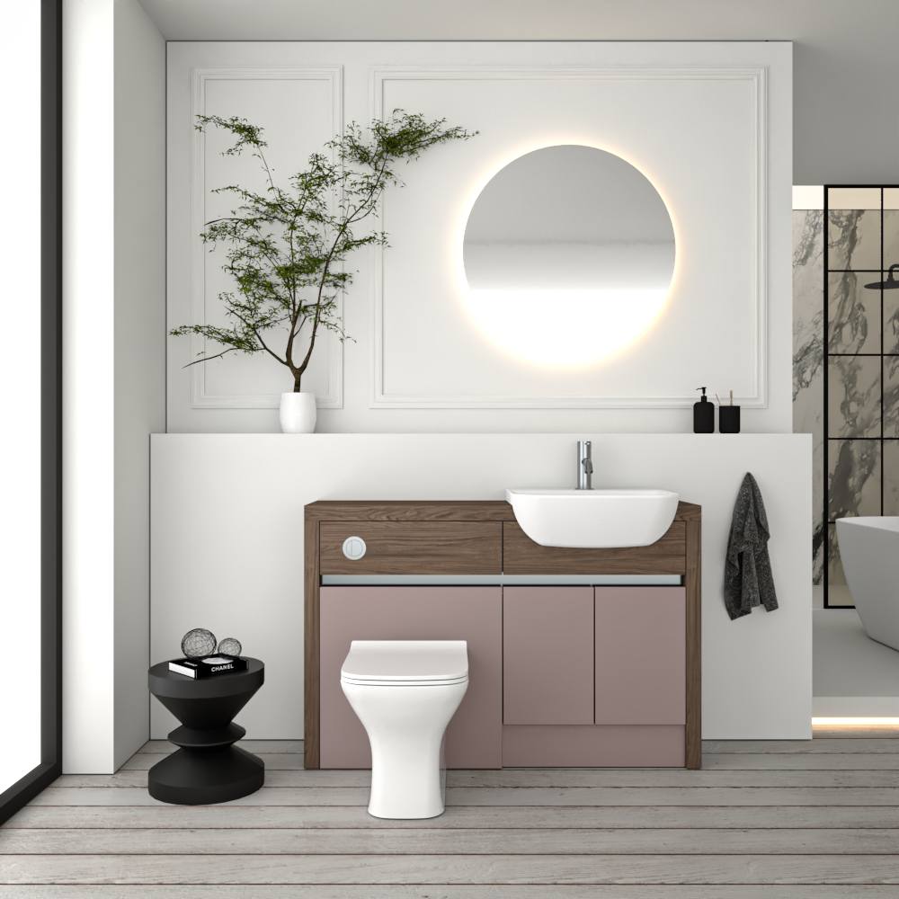 SEVI NORDIC CHESTNUT / DUST PINK MATT BASE UNITS BATHROOM FITTED FURNITURE