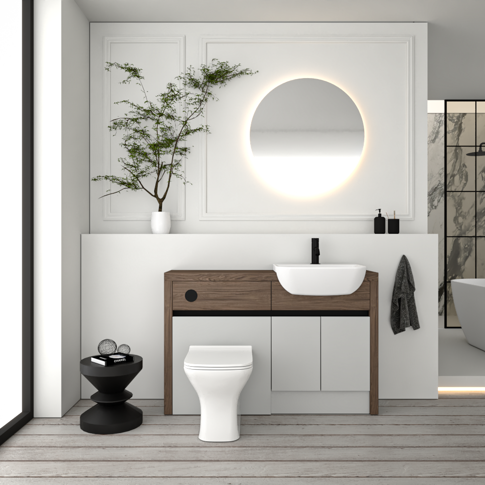 SEVI NORDIC CHESTNUT / LIGHT GREY MATT BASE UNITS BATHROOM FITTED FURNITURE