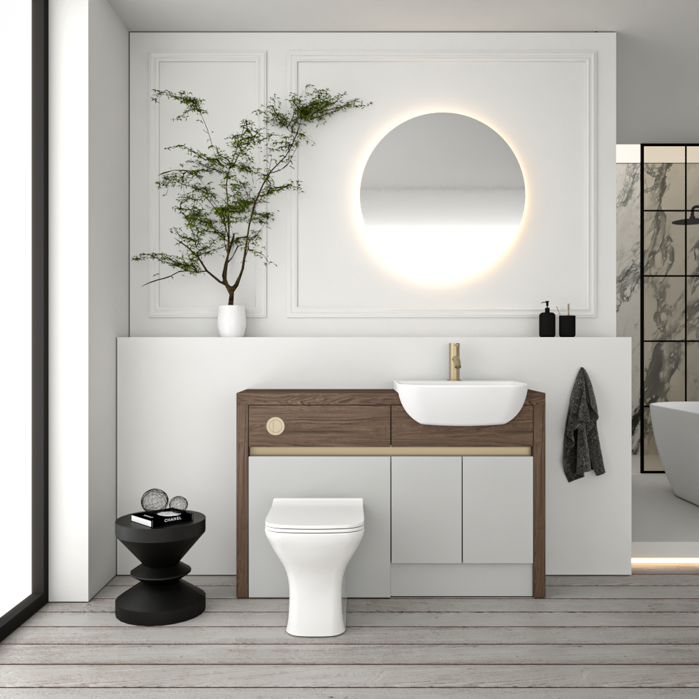 SEVI NORDIC CHESTNUT / LIGHT GREY MATT BASE UNITS BATHROOM FITTED FURNITURE