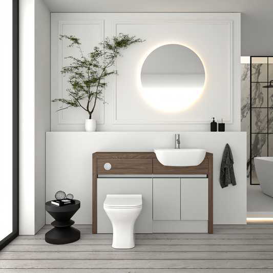SEVI NORDIC CHESTNUT / LIGHT GREY MATT BASE UNITS BATHROOM FITTED FURNITURE