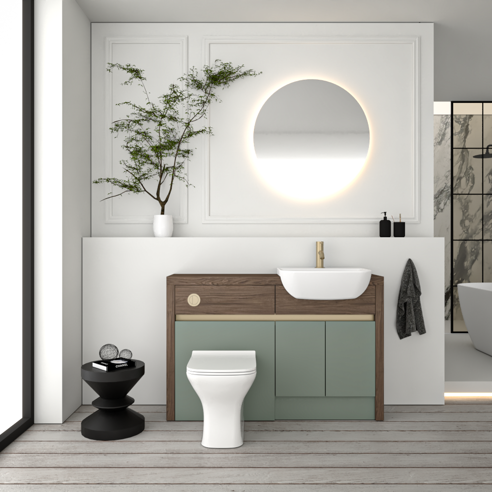 SEVI NORDIC CHESTNUT / REED GREEN MATT BASE UNITS BATHROOM FITTED FURNITURE