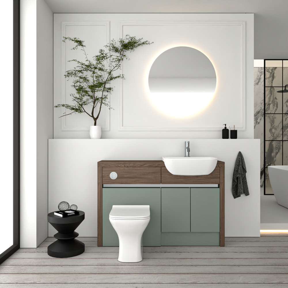 SEVI NORDIC CHESTNUT / REED GREEN MATT BASE UNITS BATHROOM FITTED FURNITURE