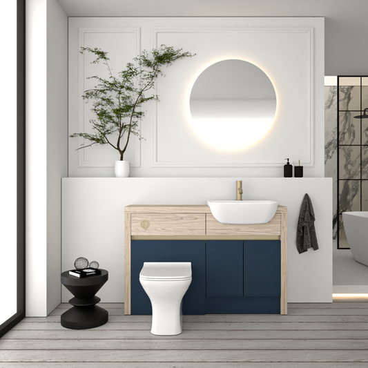 SEVI NORDIC OAK / ALBY BLUE MATT BASE UNITS BATHROOM FITTED FURNITURE