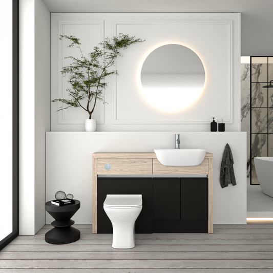 SEVI NORDIC OAK / BLACK MATT BASE UNITS BATHROOM FITTED FURNITURE