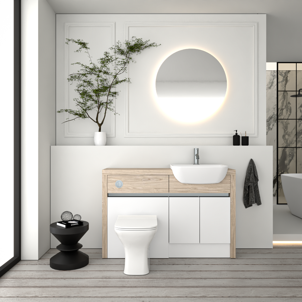 SEVI NORDIC OAK / WHITE MATT BASE UNITS BATHROOM FITTED FURNITURE