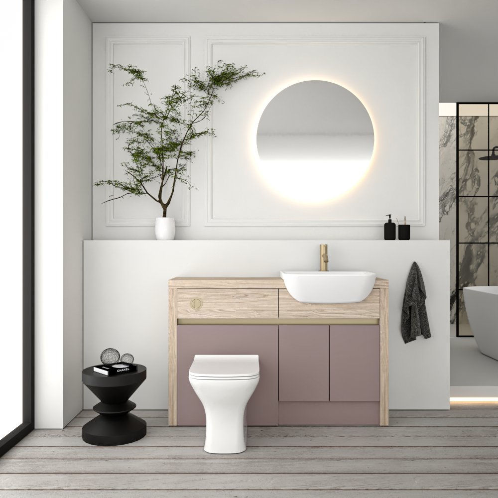 SEVI NORDIC OAK / DUST PINK MATT BASE UNITS BATHROOM FITTED FURNITURE