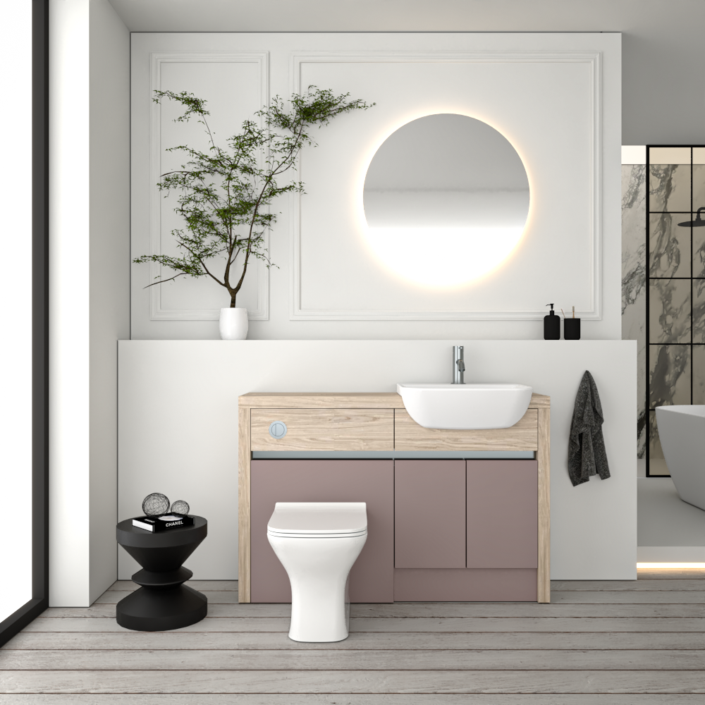 SEVI NORDIC OAK / DUST PINK MATT BASE UNITS BATHROOM FITTED FURNITURE